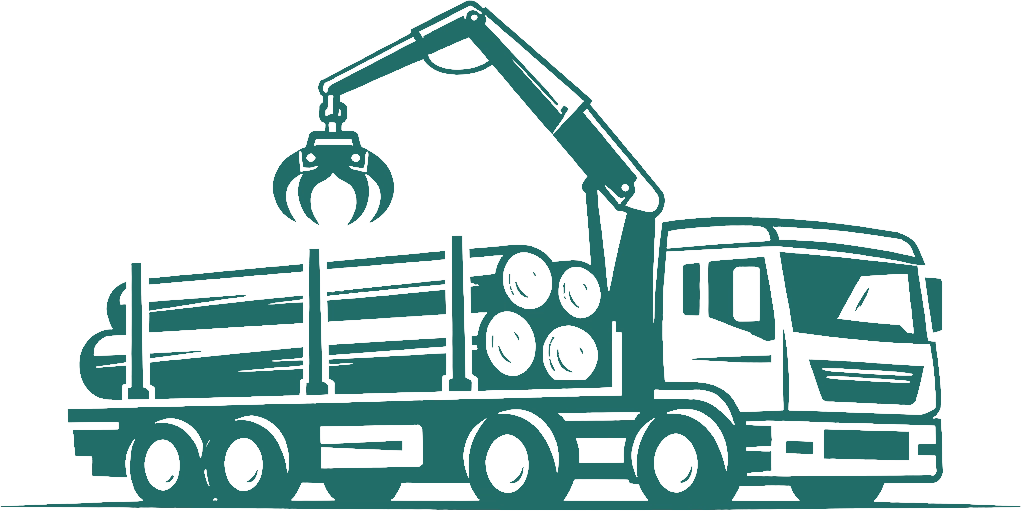 Stilisierter Holztransport mit LKW und Greifer